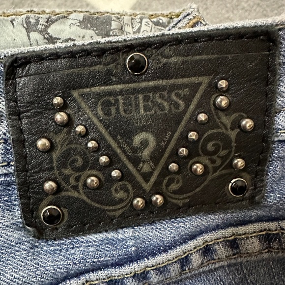 VINTAGE GUESS Scarlet Skinny Leg Bedazzle Y2K Low Rise Hip Hugger Denim Jeans 27 - Picture 15 of 16